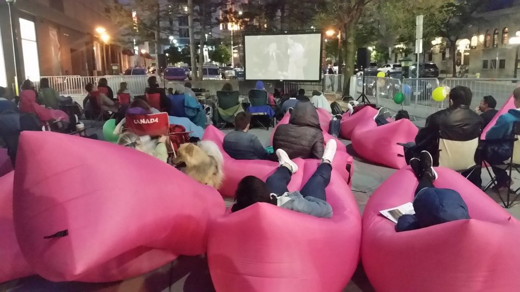 A cool use of public space in the Market area on a Friday night- Movies on the Street! 